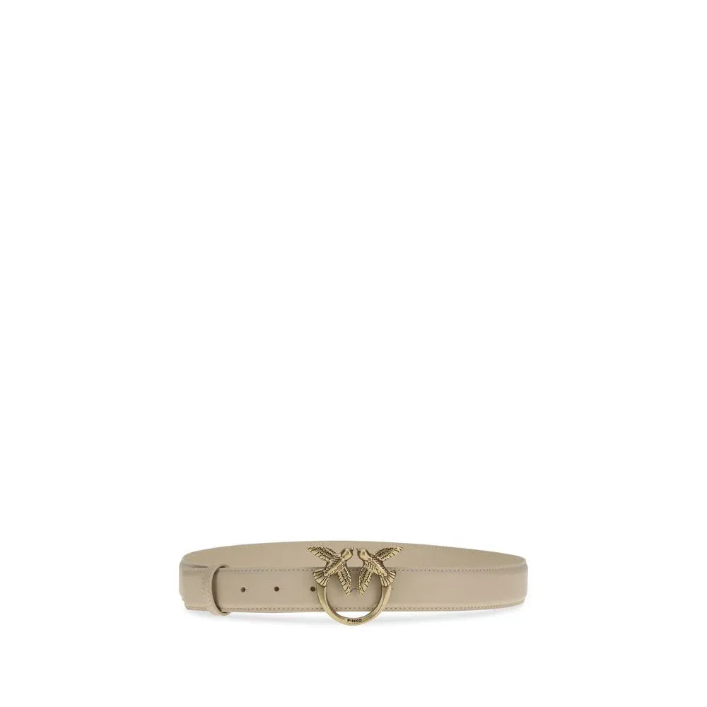 PINKO Beige Calf Leather Bos Taurus Belt - Zeiniez
