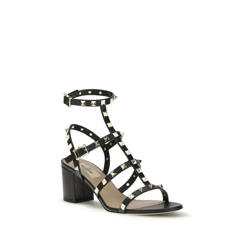 Valentino Garavani Black Calf Leather Bos Taurus Platform Sandals - Zeiniez