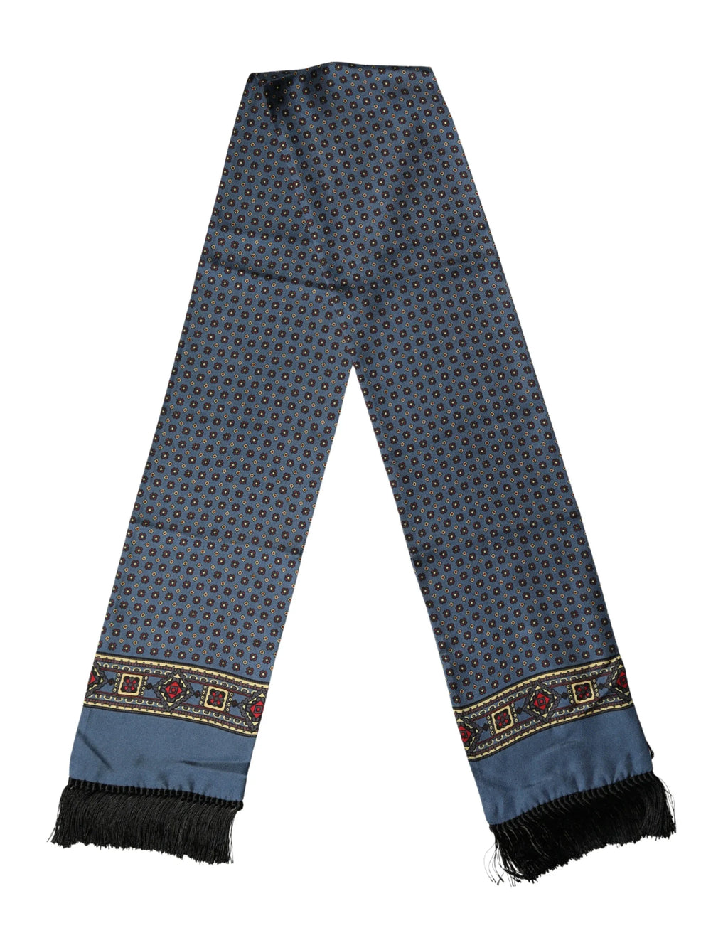 Dolce & Gabbana Blue Silk Geometric Fringe Foulard 134cm x 15.5cm Scarf - Zeiniez