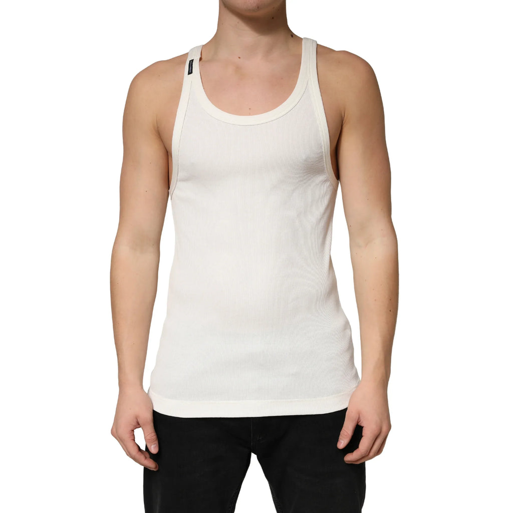 Dolce & Gabbana Ivory Cotton Ribbed Sleeveless Tank Top T-shirt - Zeiniez