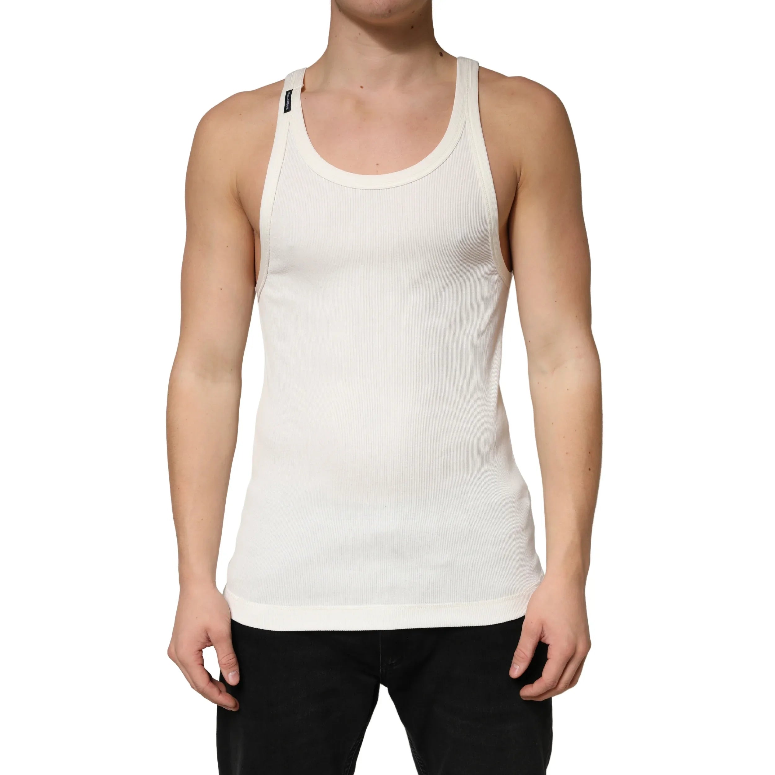 Dolce & Gabbana Ivory Cotton Ribbed Sleeveless Tank Top T-shirt - Zeiniez