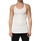Dolce & Gabbana Ivory Cotton Ribbed Sleeveless Tank Top T-shirt - Zeiniez