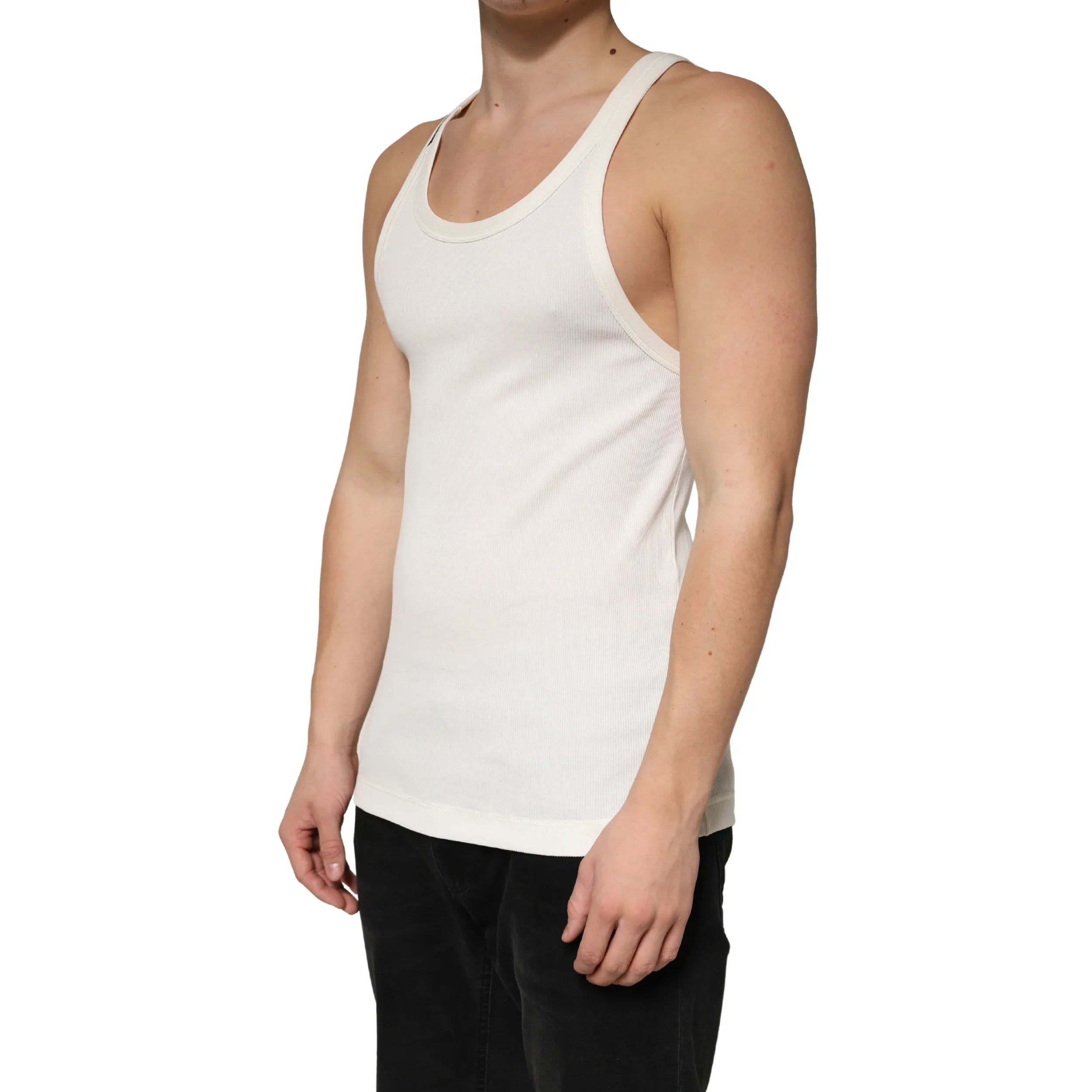 Dolce & Gabbana Ivory Cotton Ribbed Sleeveless Tank Top T-shirt - Zeiniez