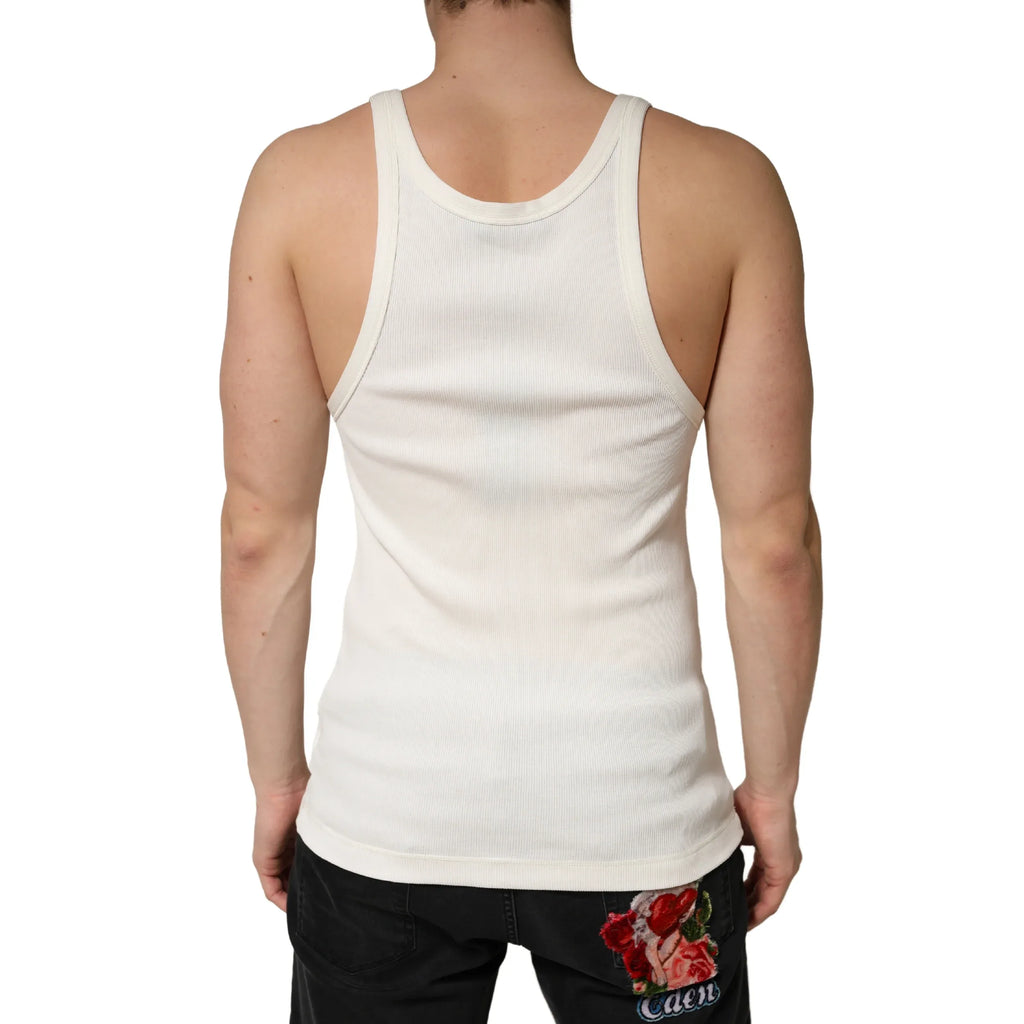 Dolce & Gabbana Ivory Cotton Ribbed Sleeveless Tank Top T-shirt - Zeiniez