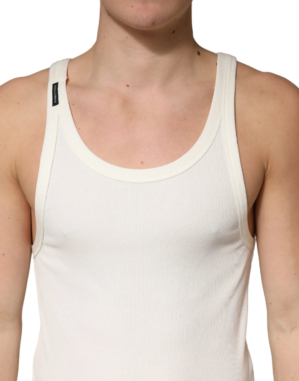 Dolce & Gabbana Ivory Cotton Ribbed Sleeveless Tank Top T-shirt - Zeiniez