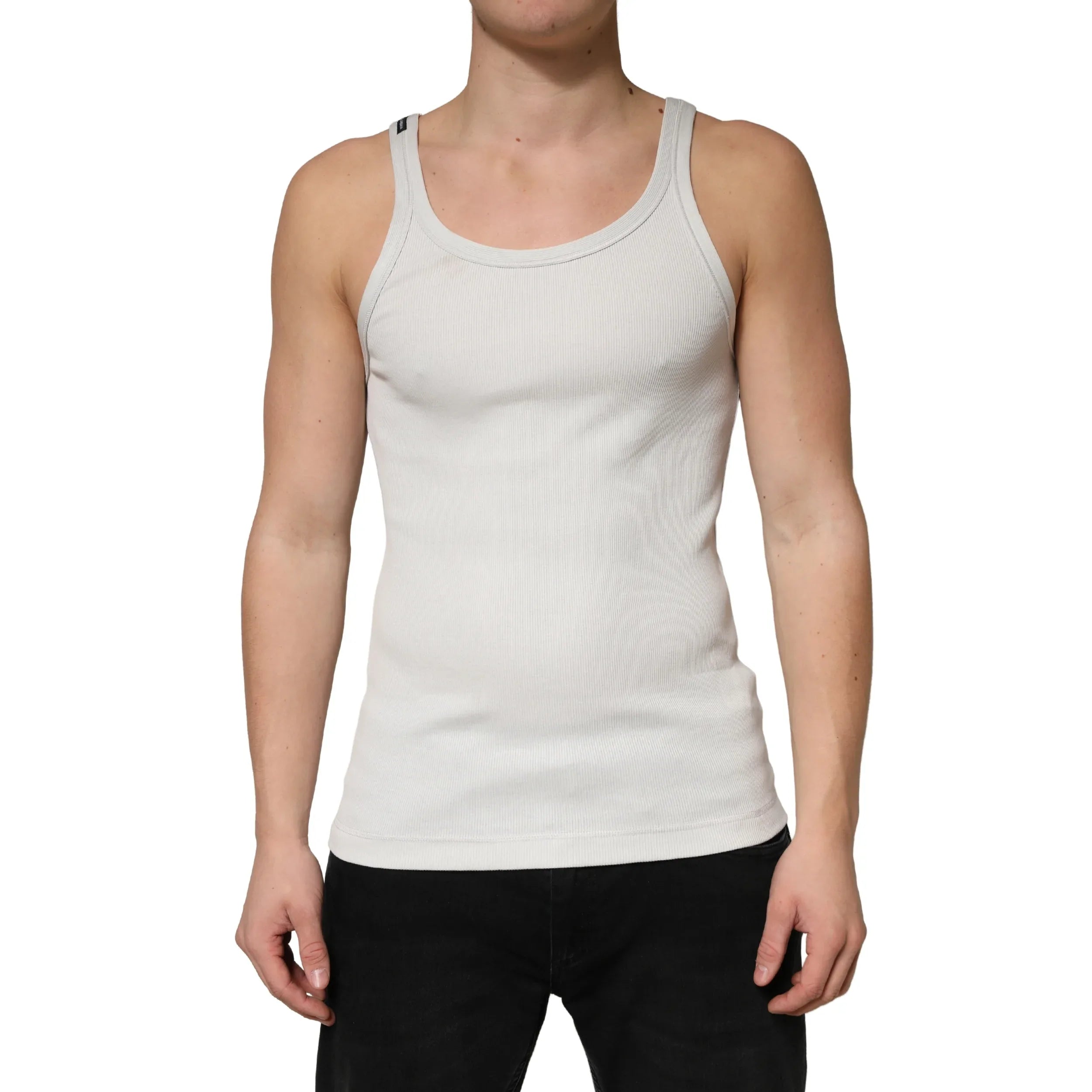 Dolce & Gabbana Gray Cotton Ribbed Sleeveless Tank Top T-shirt - Zeiniez