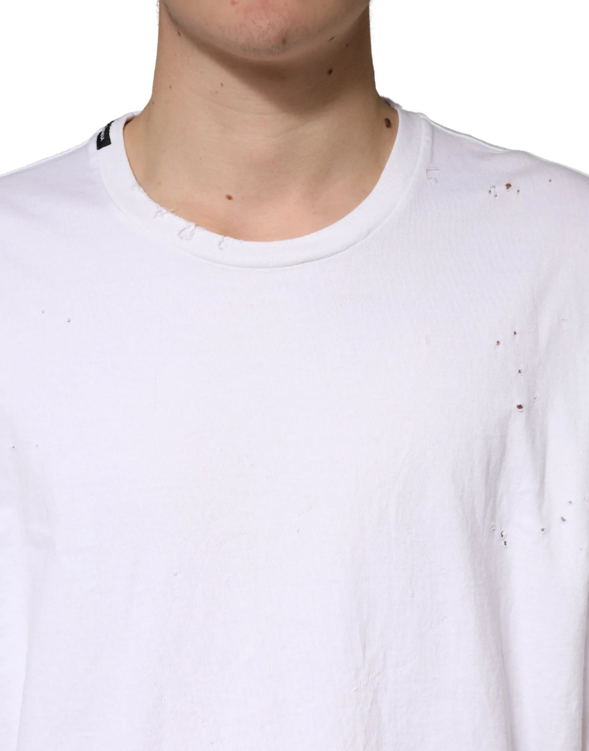 Dolce & Gabbana White Cotton Crewneck Short Sleeve T-Shirt - Zeiniez