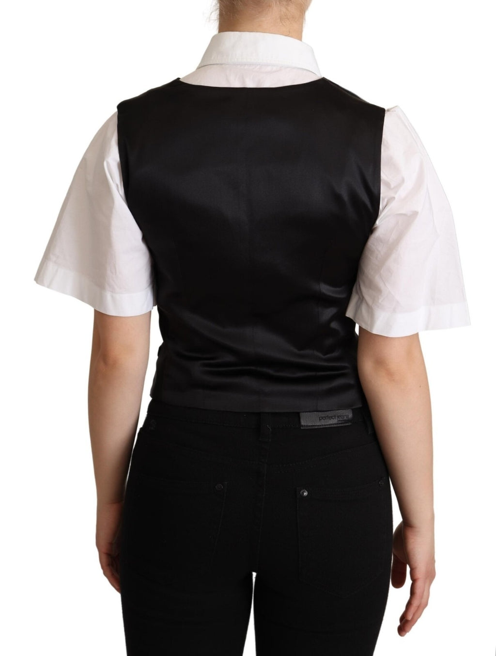 Dolce & Gabbana Solid Black Silk Sleeveless Waistcoat Vest Top