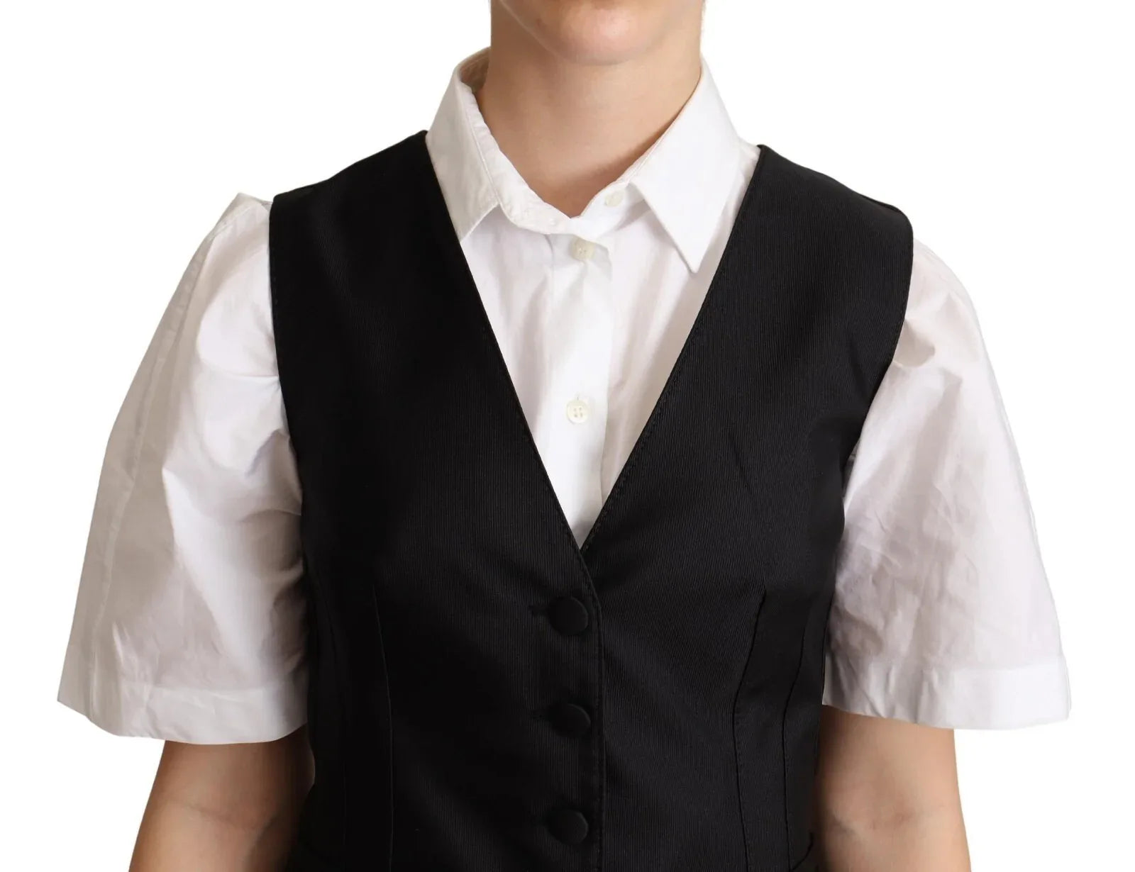 Dolce & Gabbana Solid Black Silk Sleeveless Waistcoat Vest Top - Zeiniez
