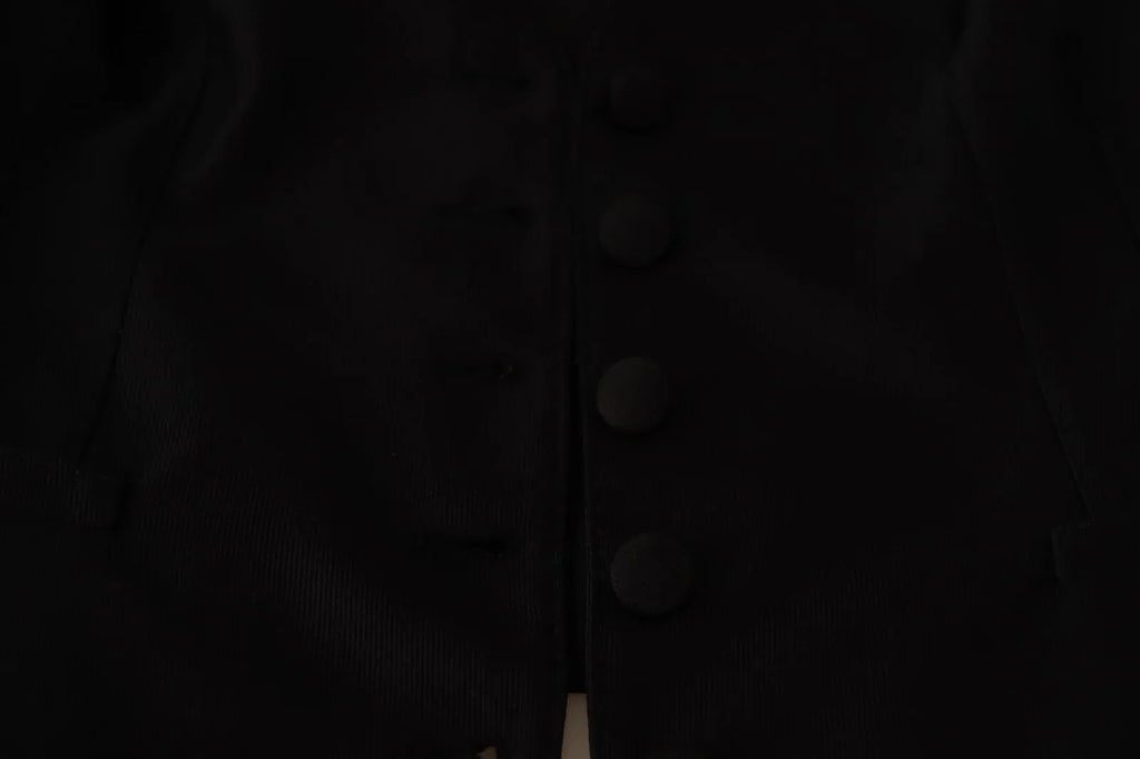 Dolce & Gabbana Solid Black Silk Sleeveless Waistcoat Vest Top - Zeiniez