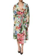 Dolce & Gabbana Green Floral Silk Wrap Midi Long Sleeve Dress - Zeiniez
