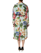 Dolce & Gabbana Green Floral Silk Wrap Midi Long Sleeve Dress - Zeiniez