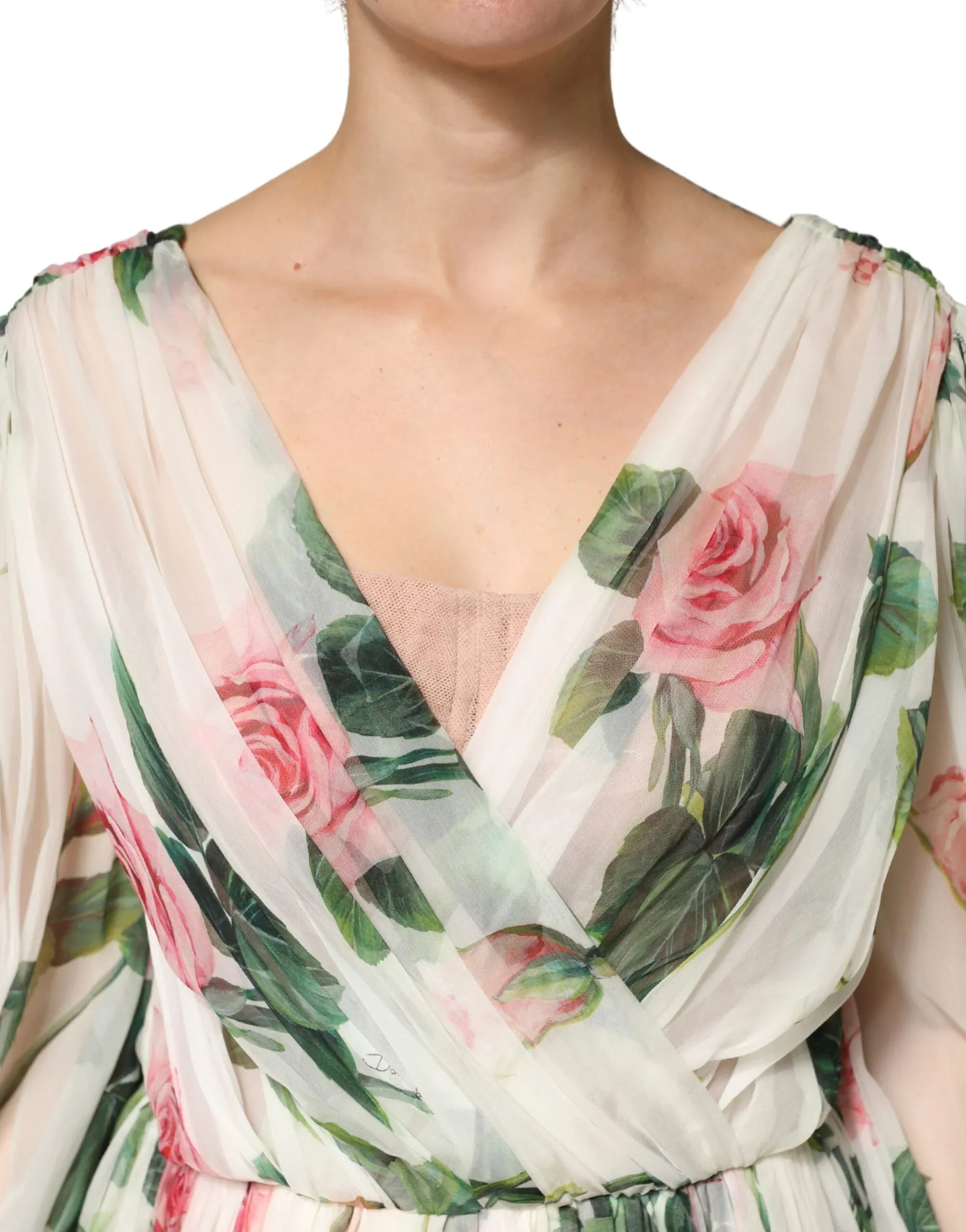 Dolce & Gabbana Green Floral Silk Wrap Midi Long Sleeve Dress - Zeiniez