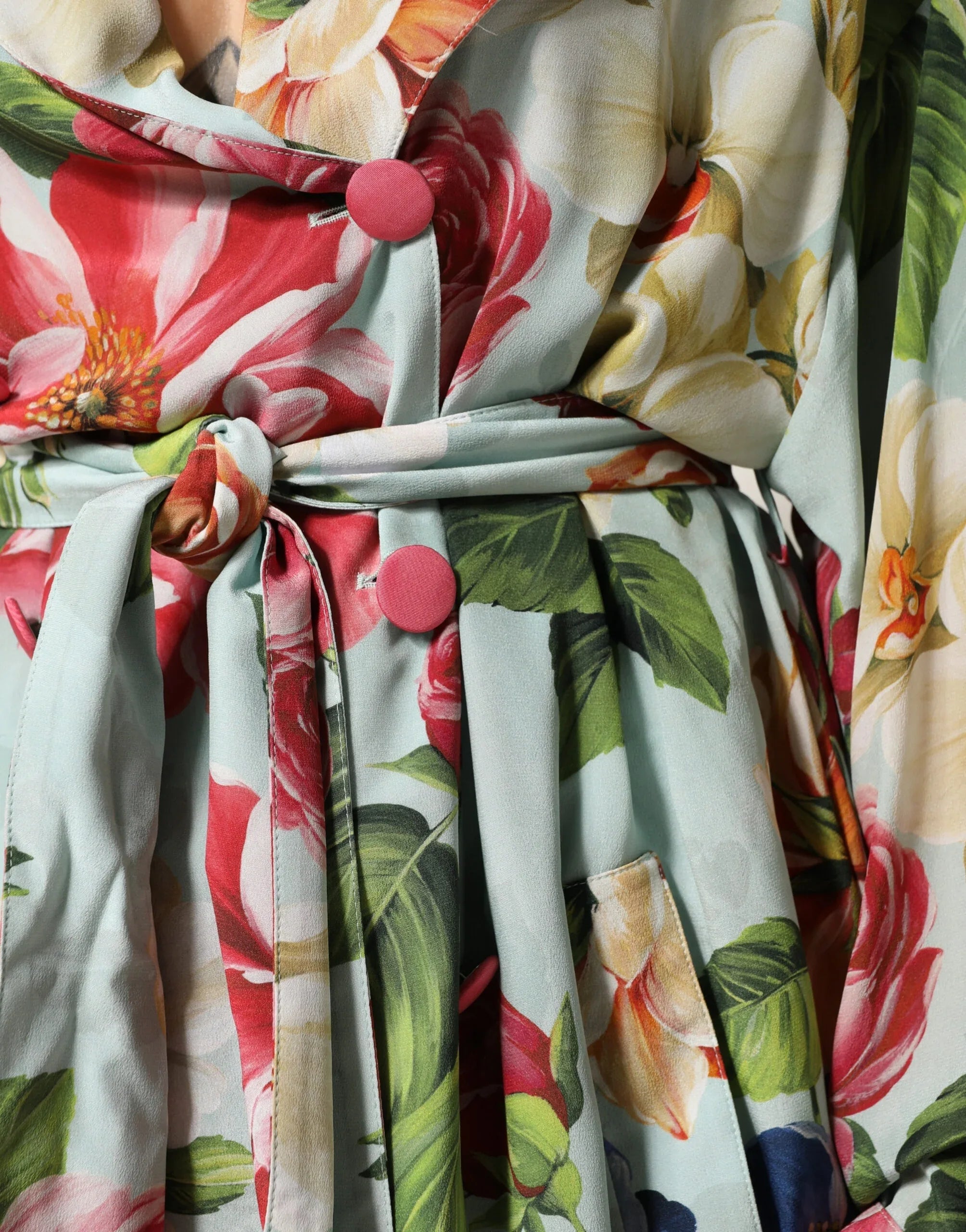 Dolce & Gabbana Green Floral Silk Wrap Midi Long Sleeve Dress - Zeiniez