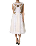 Dolce & Gabbana Ivory Lace Silk Embellished Sleeveless Dress - Zeiniez