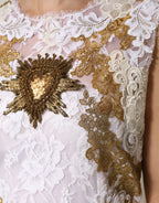 Dolce & Gabbana Ivory Lace Silk Embellished Sleeveless Dress - Zeiniez