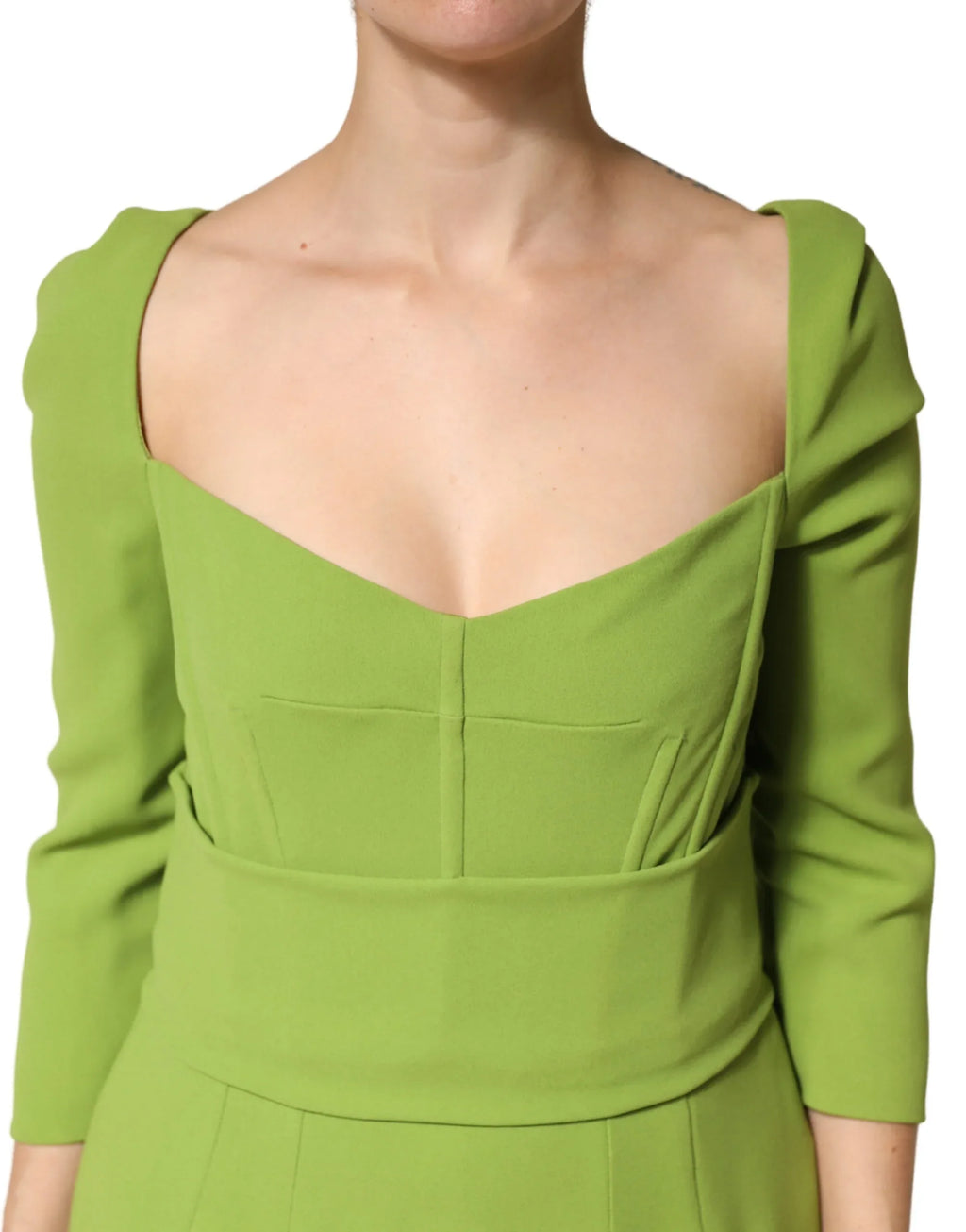 Dolce & Gabbana Green Silk Sweetheart Neckline Midi Dress - Zeiniez