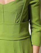 Dolce & Gabbana Green Silk Sweetheart Neckline Midi  Dress