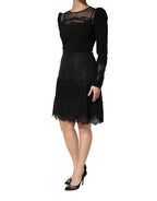 Dolce & Gabbana Black Lace Sheer Panel Midi Long Sleeve Dress - Zeiniez