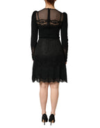 Dolce & Gabbana Black Lace Sheer Panel Midi Long Sleeve Dress - Zeiniez