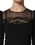 Dolce & Gabbana Black Lace Sheer Panel Midi Long Sleeve Dress - Zeiniez