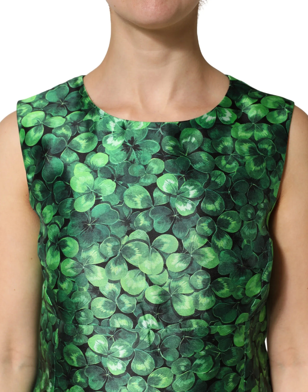Dolce & Gabbana Green Clover Print Sleeveless A-Line Dress - Zeiniez