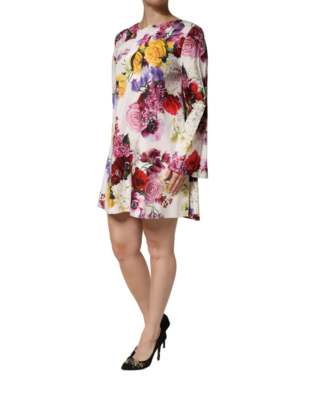 Dolce & Gabbana Multicolor Floral Cotton Longsleeves Midi Dress - Zeiniez