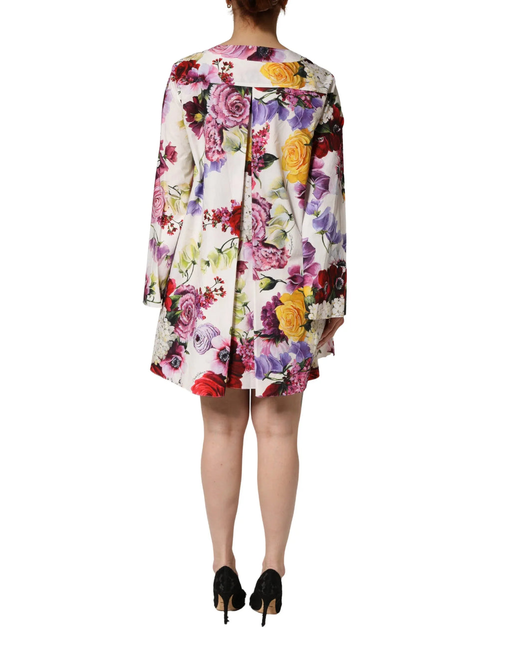 Dolce & Gabbana Multicolor Floral Cotton Longsleeves Midi Dress - Zeiniez