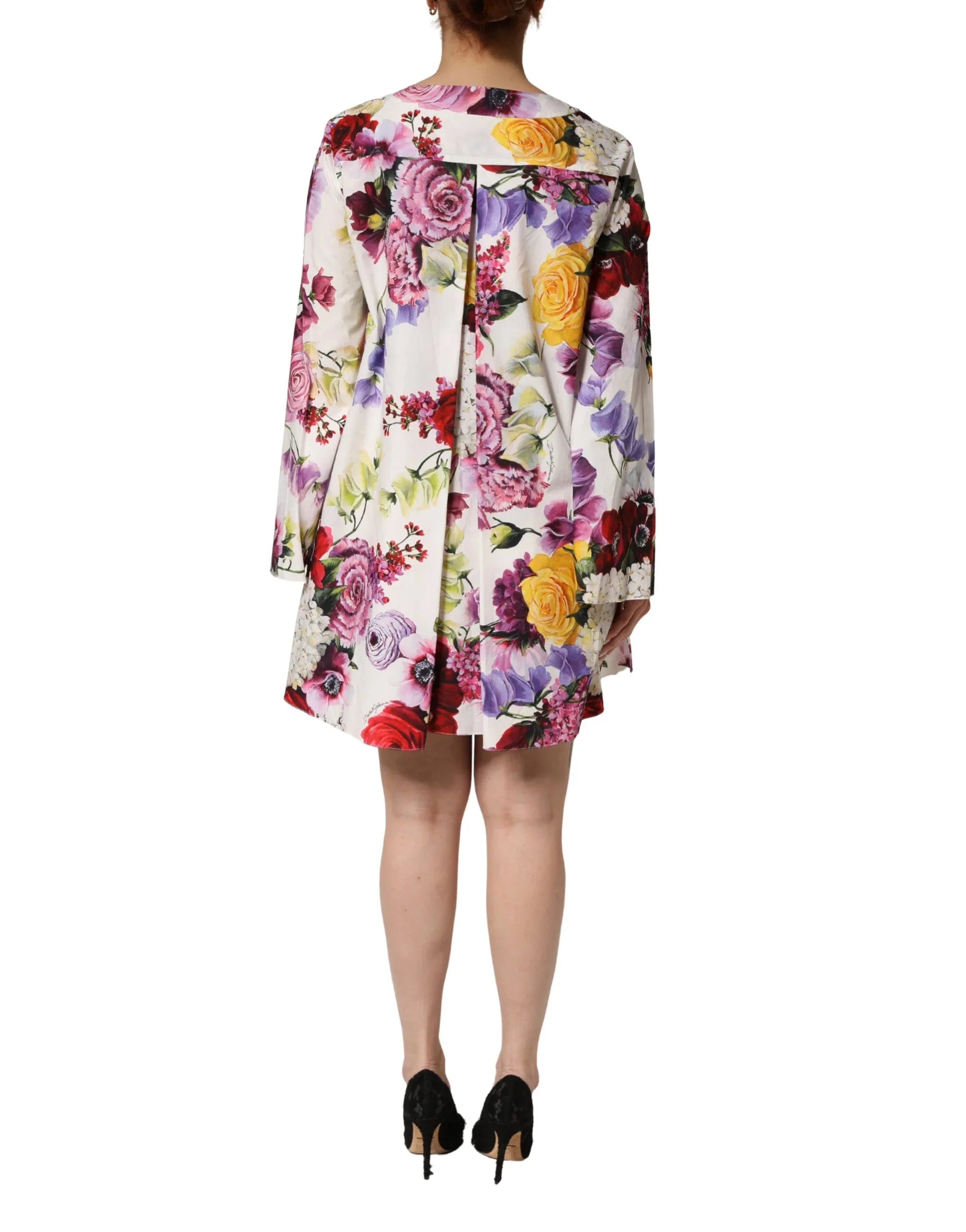 Dolce & Gabbana Multicolor Floral Cotton Longsleeves Midi Dress - Zeiniez