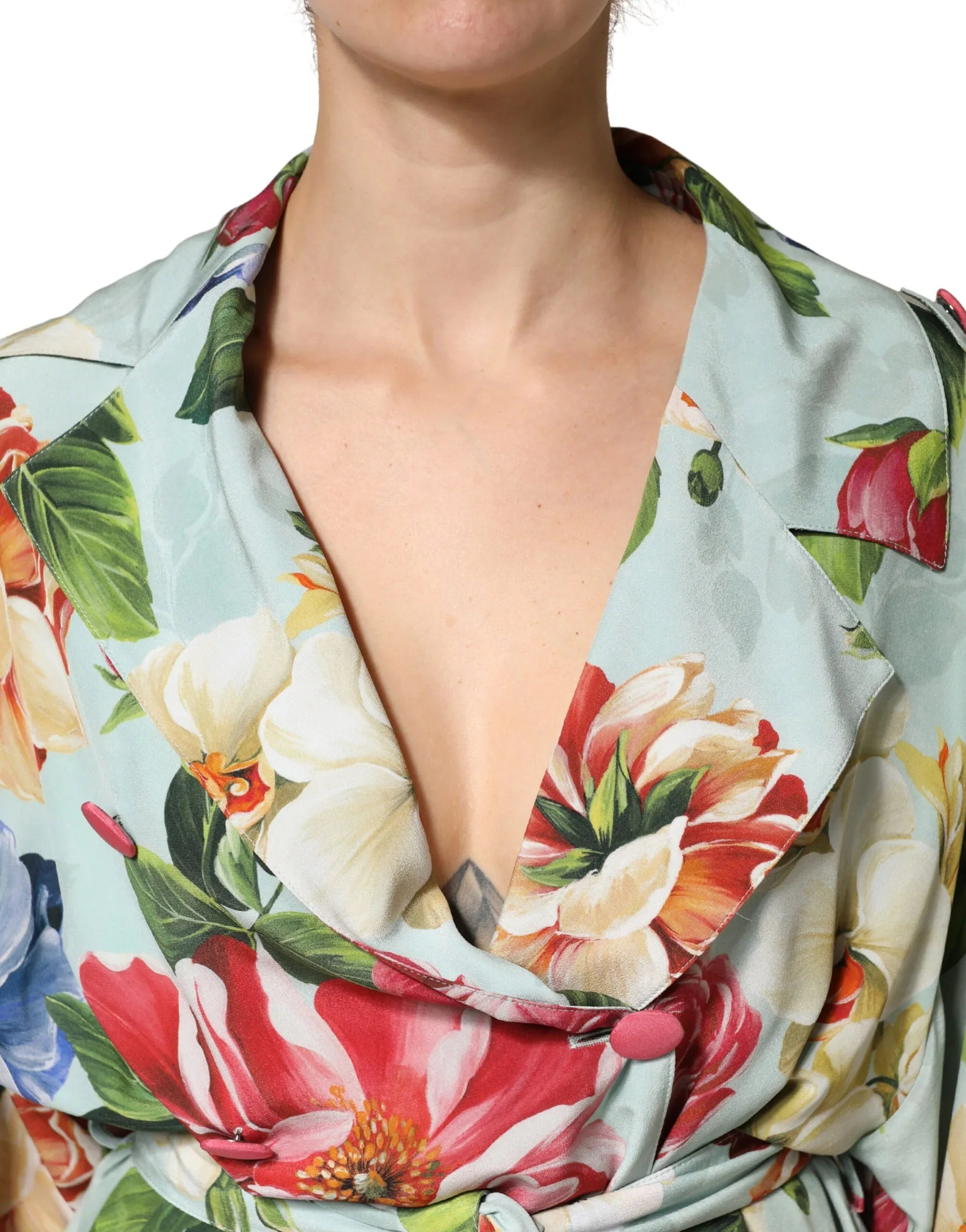 Dolce & Gabbana Floral Rose Ivory Silk Blend Longsleeve Dress - Zeiniez