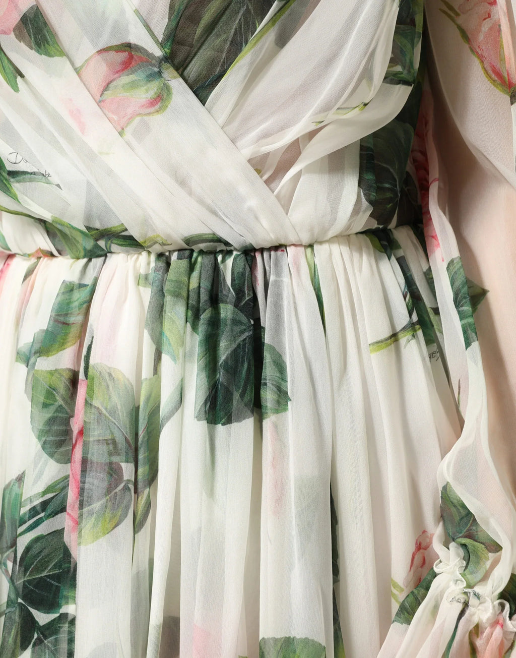 Dolce & Gabbana Floral Rose Ivory Silk Blend Longsleeve Dress - Zeiniez