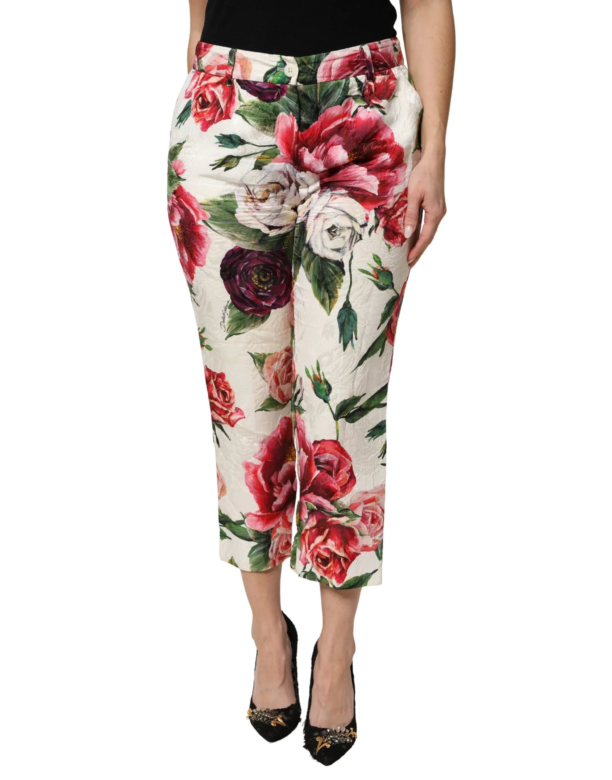 Dolce & Gabbana Multicolor Rose Floral Cropped Trousers Pants - Zeiniez