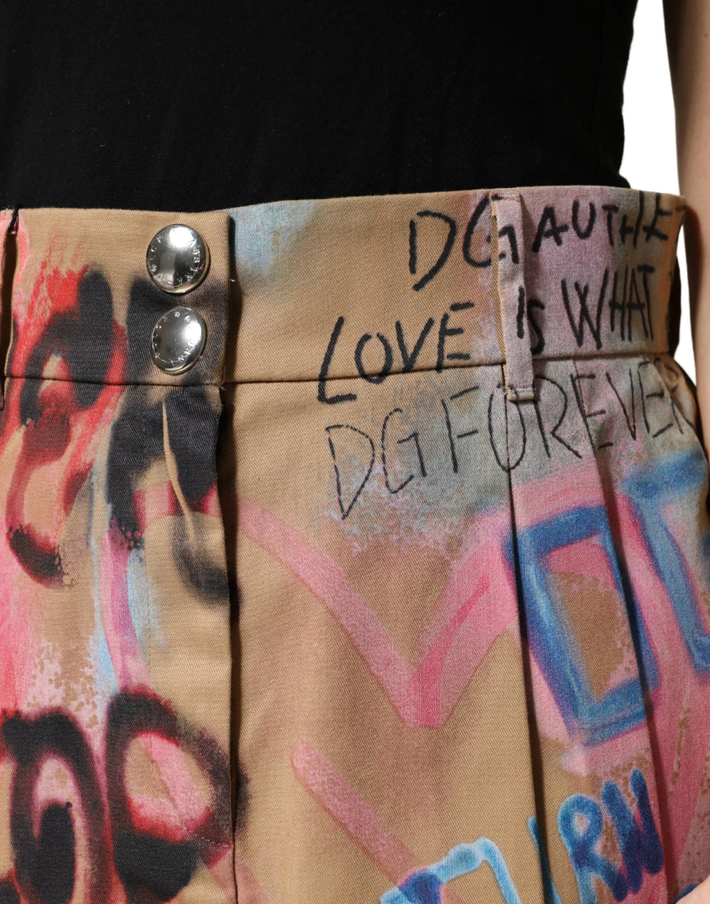 Dolce & Gabbana Beige Graffiti Print Cotton Blend Mini Skirt - Zeiniez