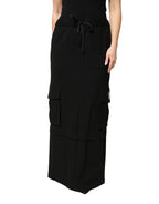Dolce & Gabbana Black Cotton Drawstring Long Maxi Cargo Skirt - Zeiniez