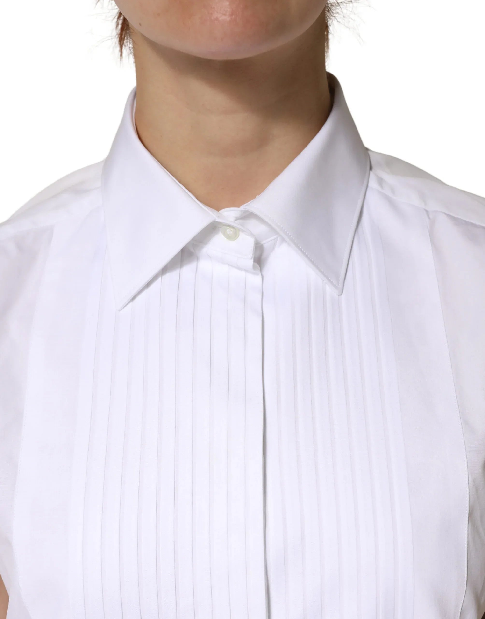 Dolce & Gabbana White Cotton Pleated Sleeveless Button Down Top - Zeiniez
