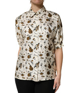 Dolce & Gabbana Beige Musical Instrument Print Short Sleeve Top - Zeiniez