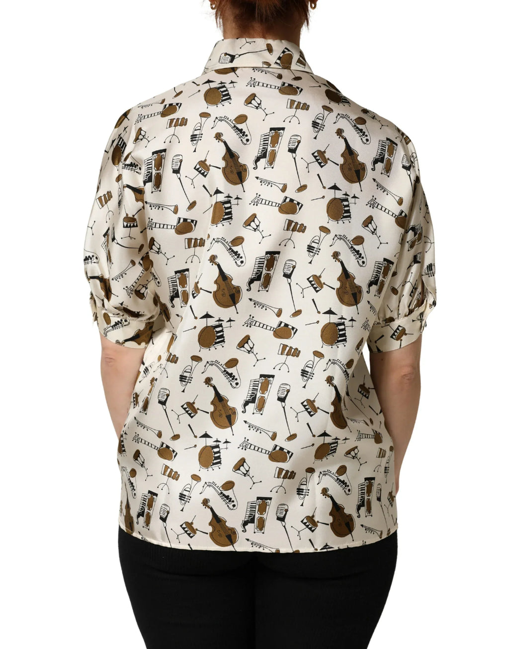 Dolce & Gabbana Beige Musical Instrument Print Short Sleeve Top - Zeiniez