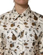 Dolce & Gabbana Beige Musical Instrument Print Short Sleeve Top - Zeiniez