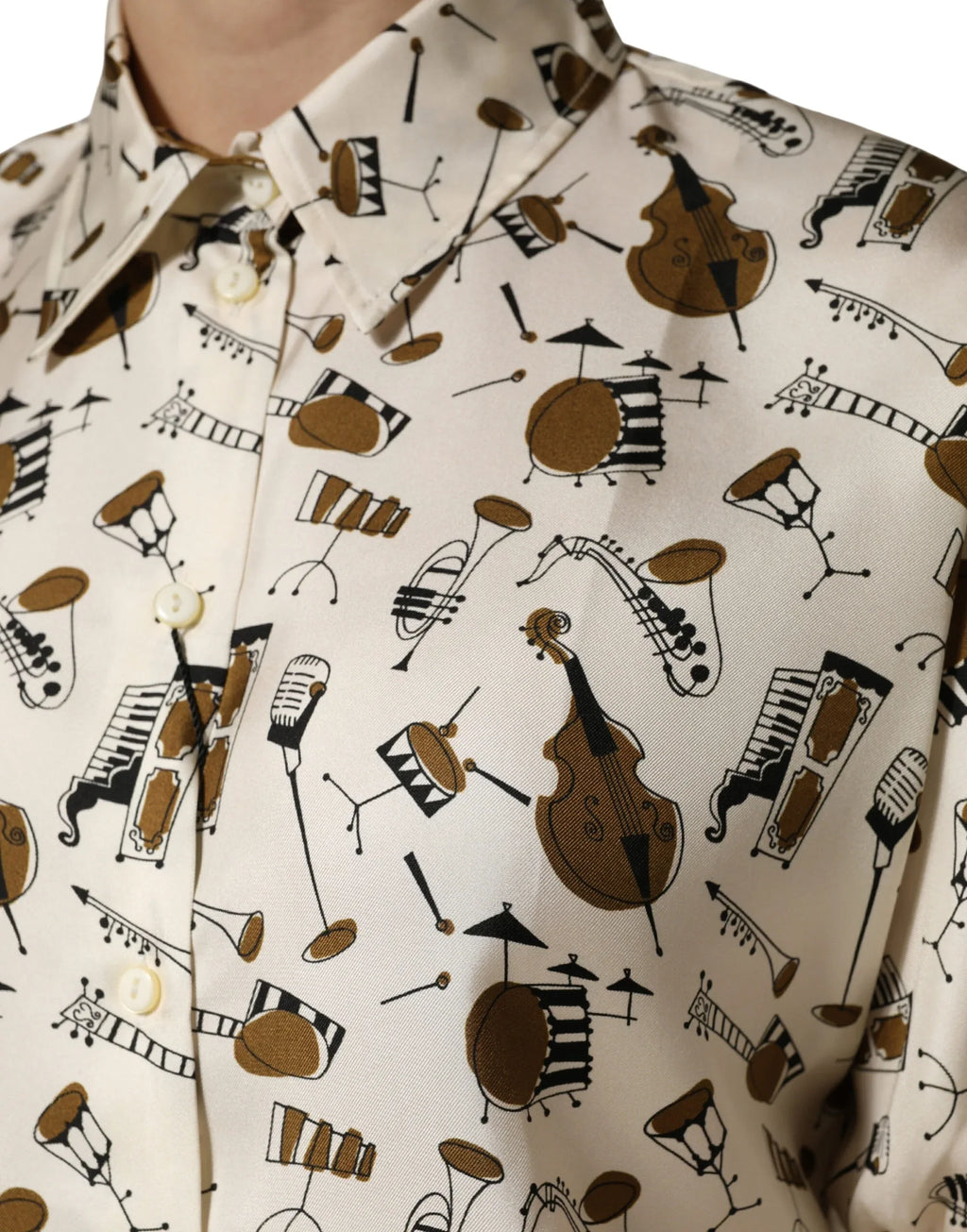 Dolce & Gabbana Beige Musical Instrument Print Short Sleeve Top - Zeiniez