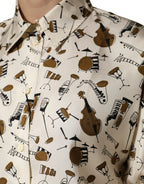 Dolce & Gabbana Beige Musical Instrument Print Short Sleeve Top - Zeiniez