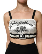 Dolce & Gabbana White Silk Satin Crop Black Logo Bralette Top - Zeiniez