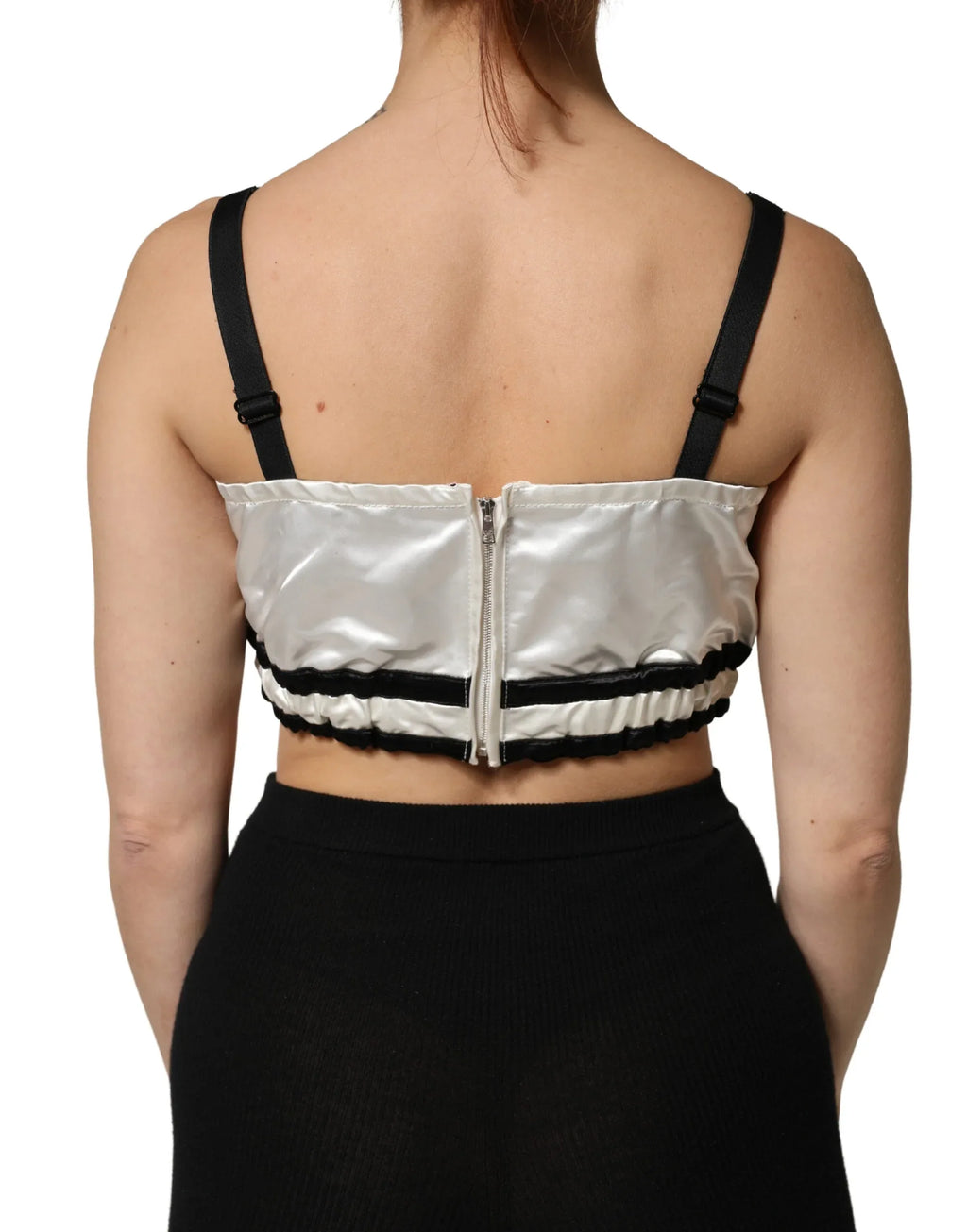 Dolce & Gabbana White Silk Satin Crop Black Logo Bralette Top - Zeiniez