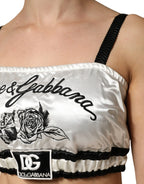 Dolce & Gabbana White Silk Satin Crop Black Logo Bralette Top - Zeiniez