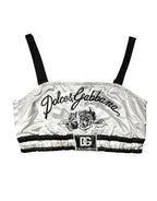 Dolce & Gabbana White Silk Satin Crop Black Logo Bralette Top - Zeiniez