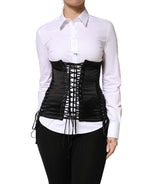 Dolce & Gabbana Black Silk Lace-Up Waist Cincher Corset Top - Zeiniez