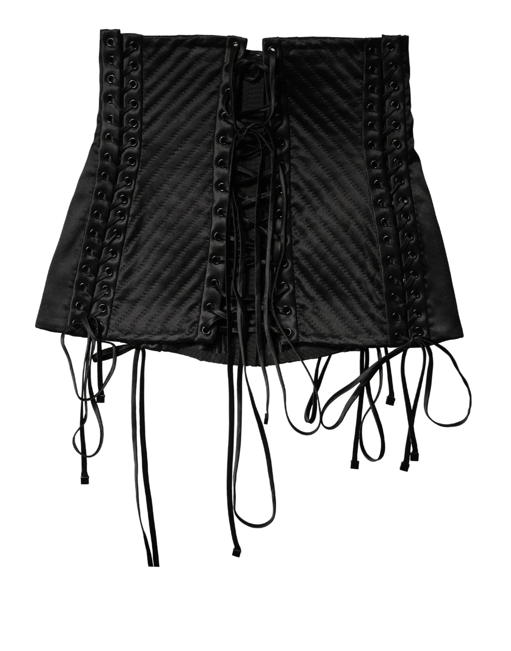 Dolce & Gabbana Black Silk Lace-Up Waist Cincher Corset Top - Zeiniez