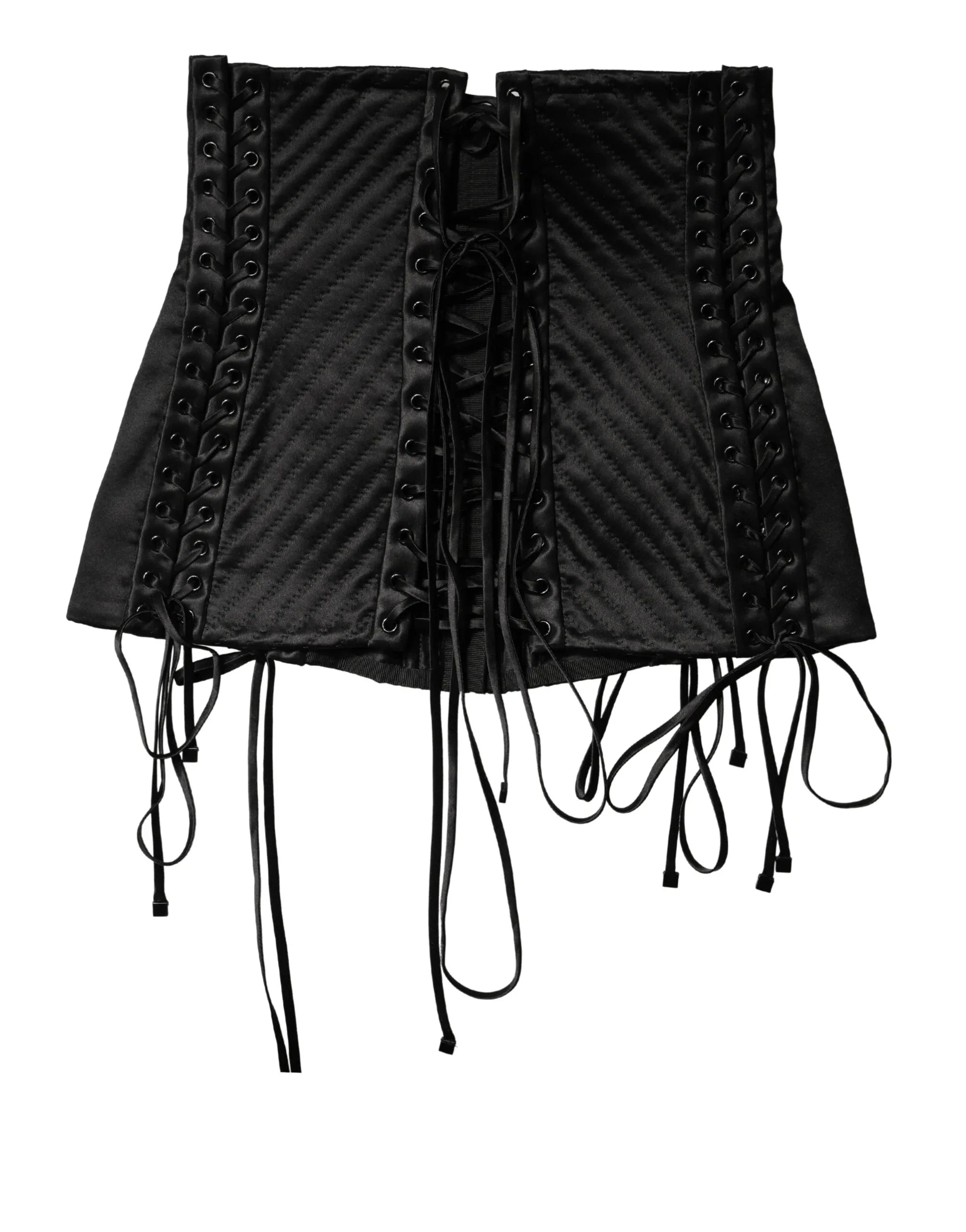 Dolce & Gabbana Black Silk Lace-Up Waist Cincher Corset Top - Zeiniez