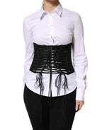 Dolce & Gabbana Black Polyester LaceUp Waist Cincher Corset Top - Zeiniez