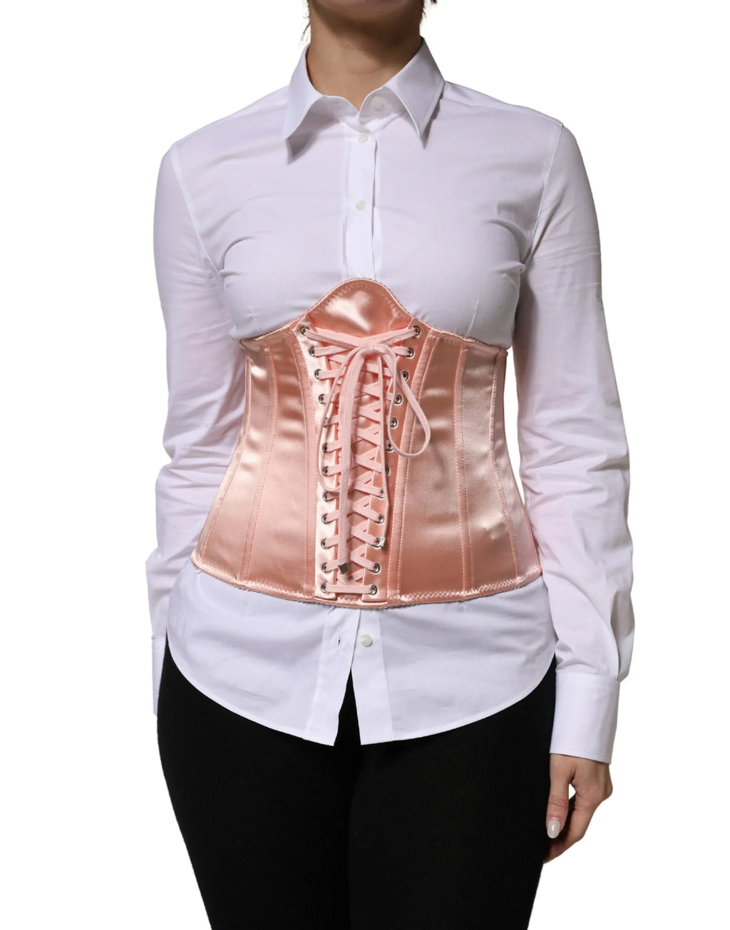 Dolce & Gabbana Pale Pink Silk LaceUp Waist Cincher Corse Top - Zeiniez