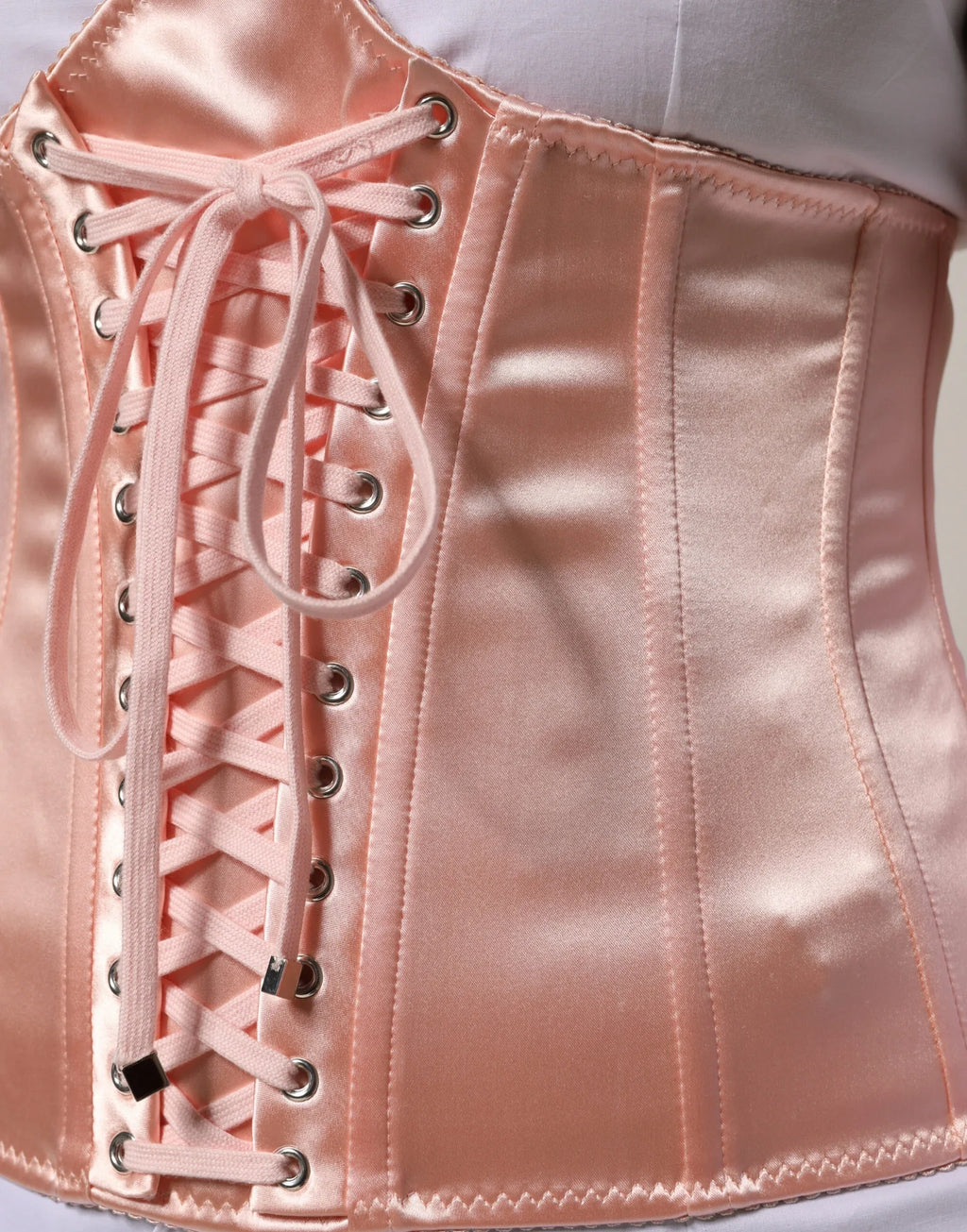 Dolce & Gabbana Pale Pink Silk LaceUp Waist Cincher Corse Top - Zeiniez